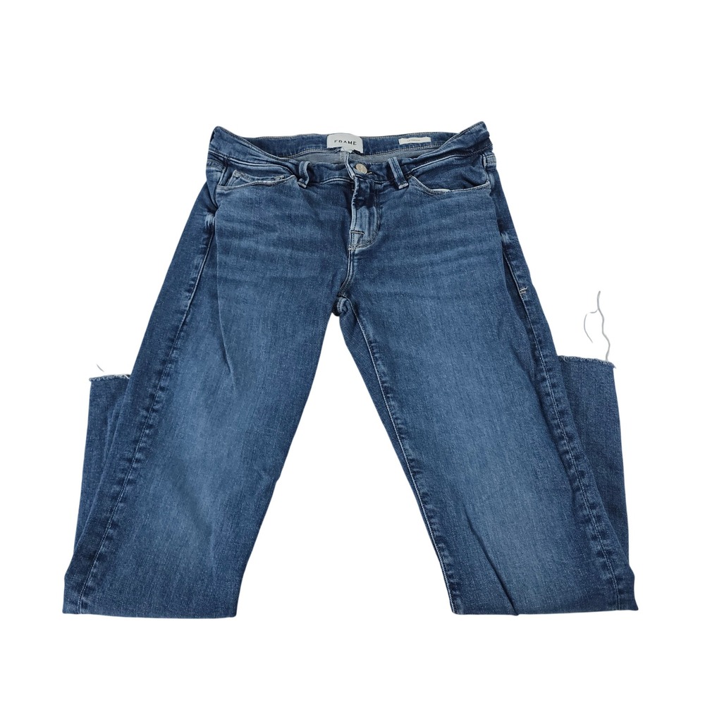 FRAME Le Garcon‎ Slim Boyfriend Jeans Medium Wash Raw Hem Blue Denim Size 25